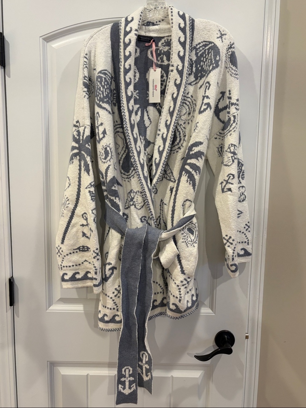 Vineyard Vines White and Light Blue Intarsia Nautical Cardigan Large NWT - Picture 7 of 16
